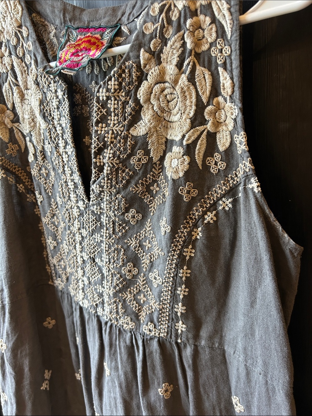 Johnny Was charcoal gray sleeveless embroidered cotton dress - Picture 3 of 9